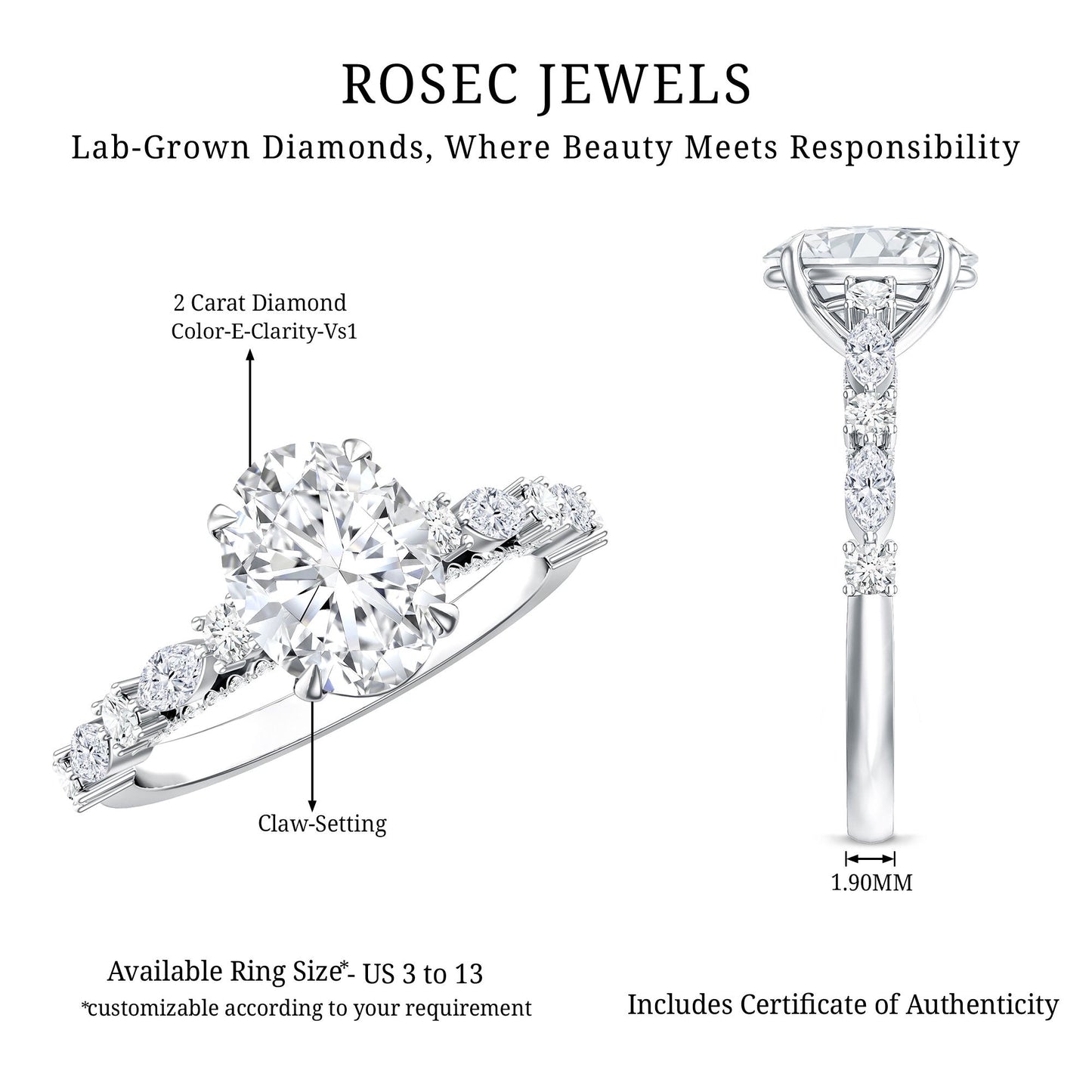 2 Carat Oval Lab Grown Diamond Engagement Ring with IGI Certificate