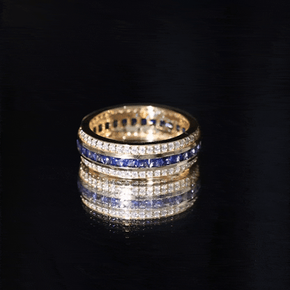 Certified Lab Grown Blue Sapphire 3 Row Wedding Band