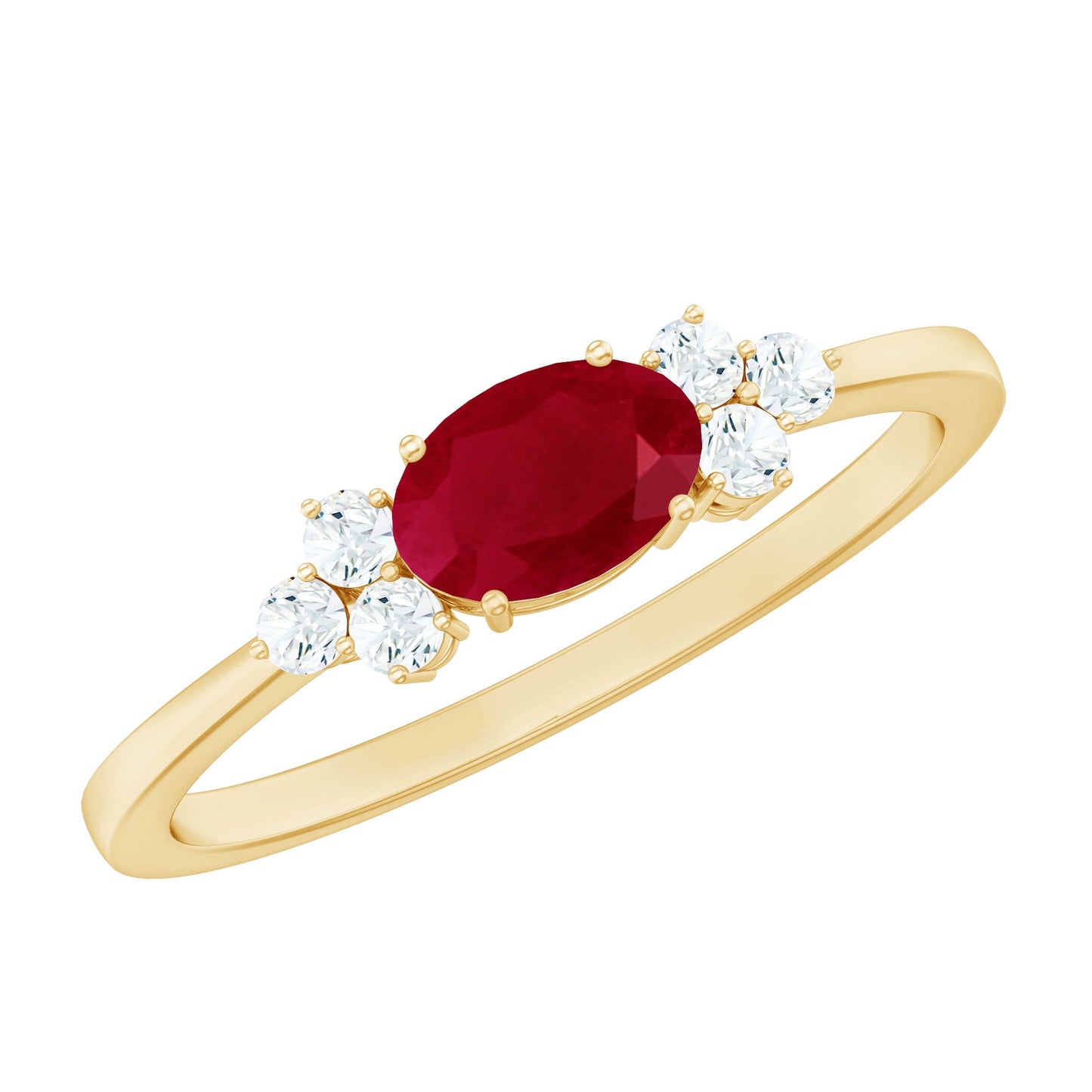 East West Style 0.6 Carat Ruby Oval Promise Ring with Diamond
