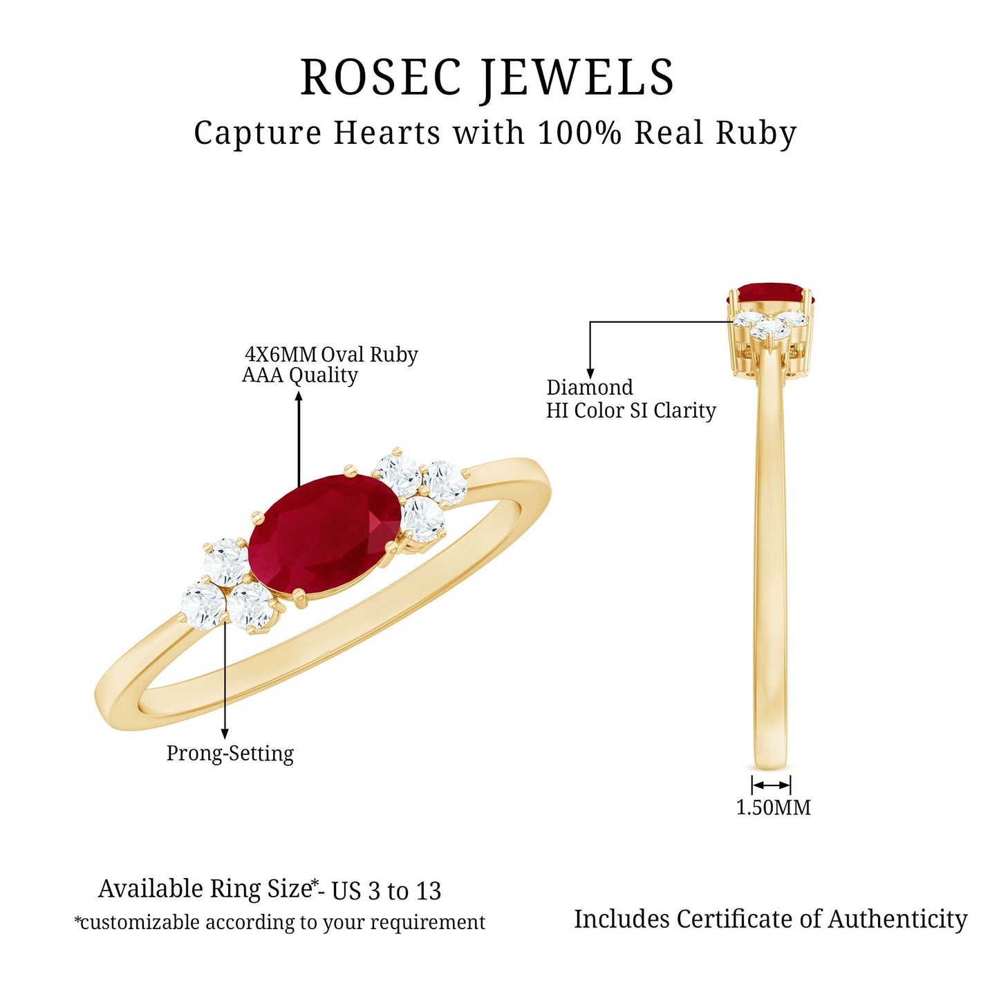 East West Style 0.6 Carat Ruby Oval Promise Ring with Diamond