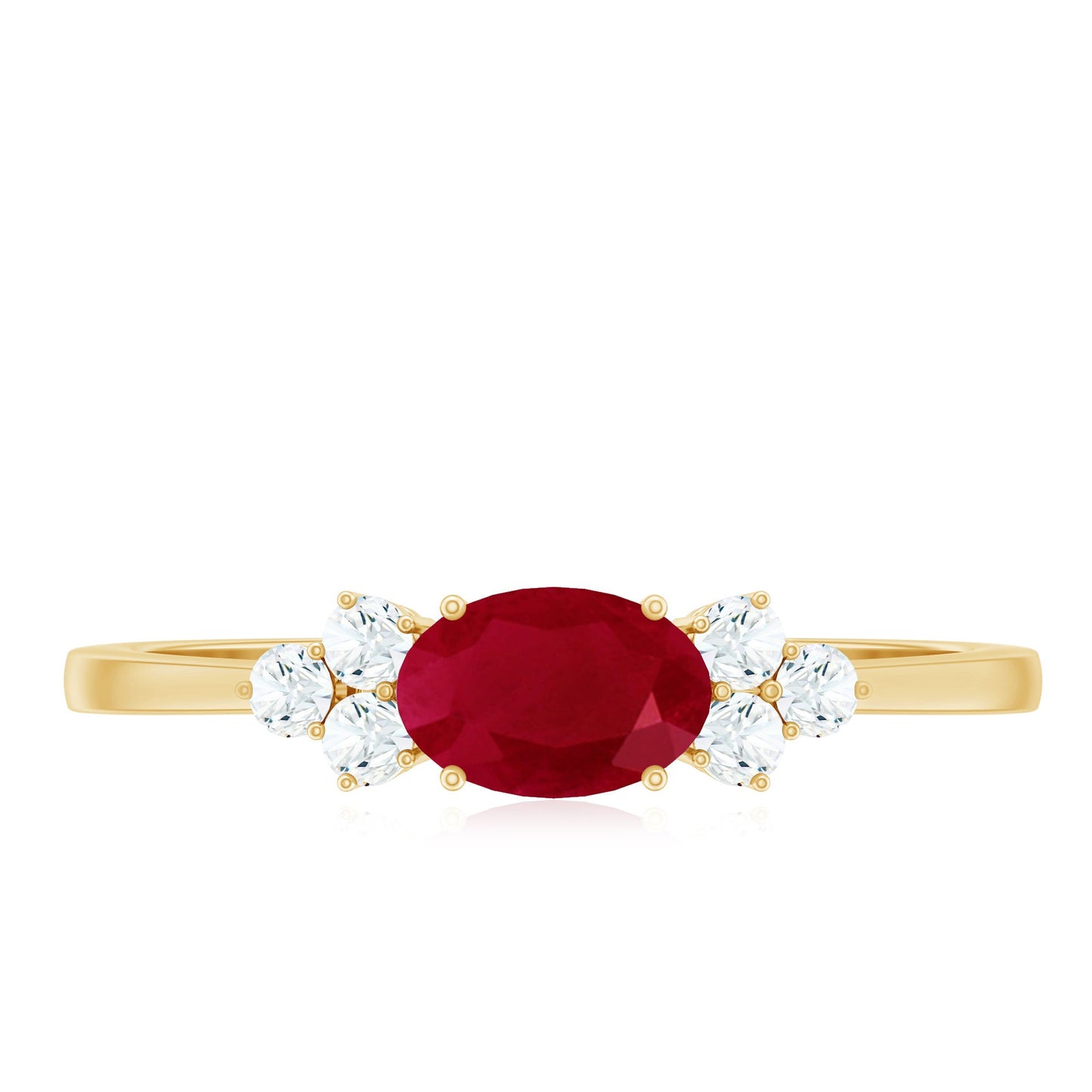 East West Style 0.6 Carat Ruby Oval Promise Ring with Diamond