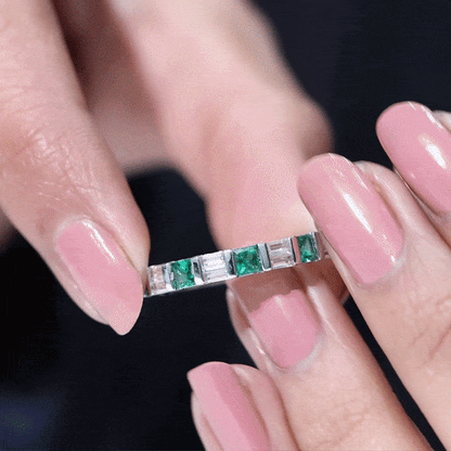 Lab Created Emerald And Moissanite Eternity Wedding Band
