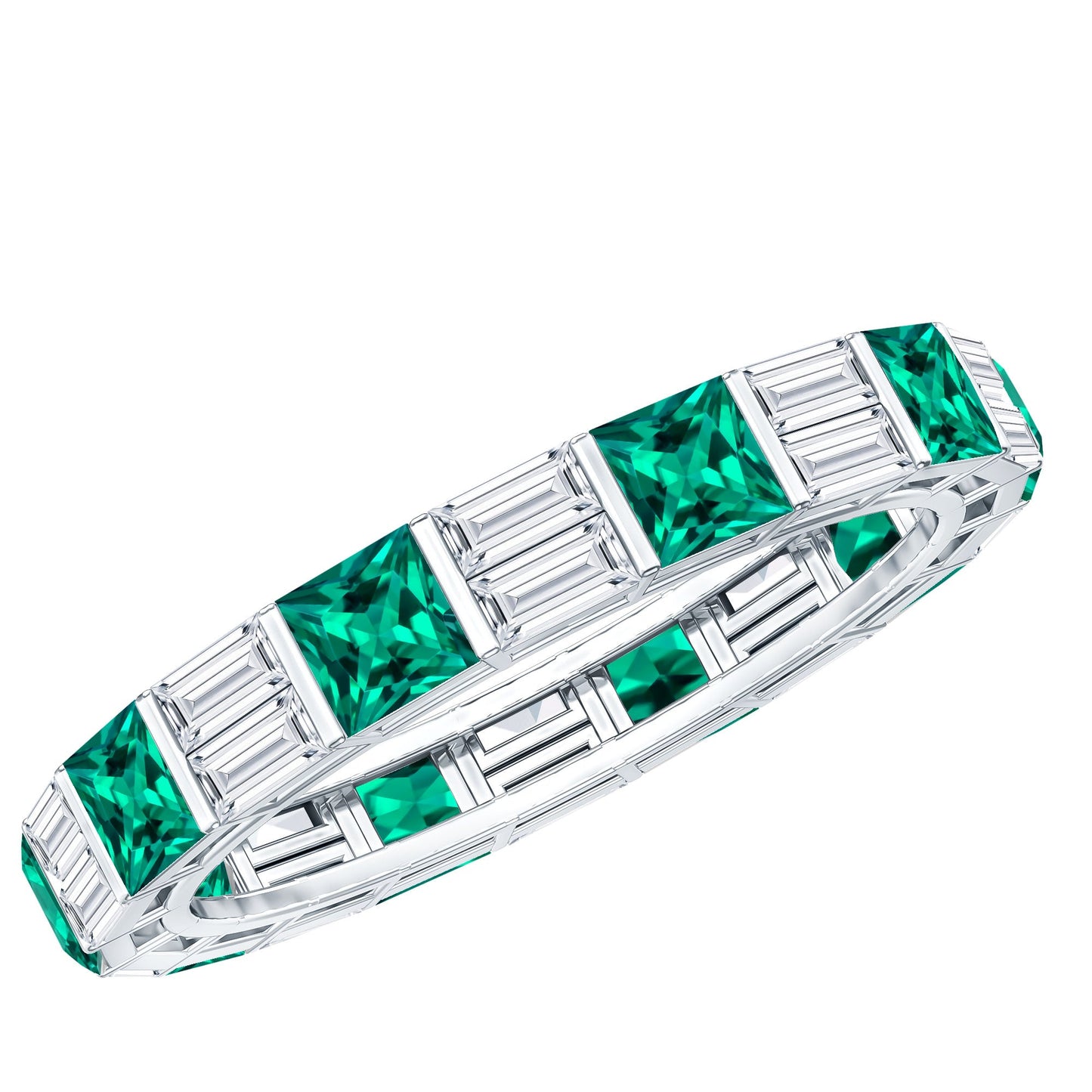 Lab Created Emerald And Moissanite Eternity Wedding Band