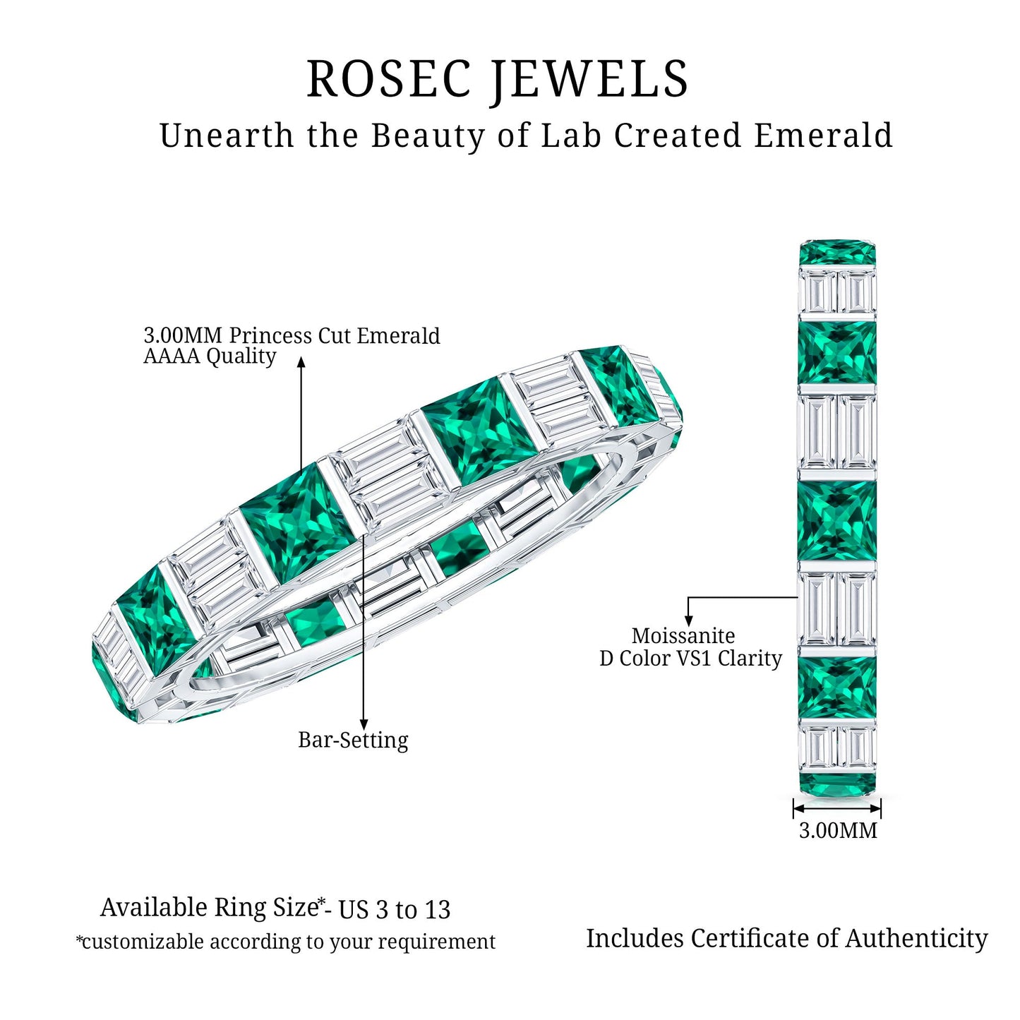 Lab Created Emerald And Moissanite Eternity Wedding Band