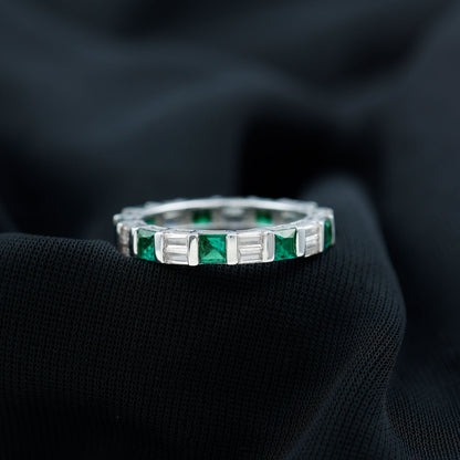 Lab Created Emerald And Moissanite Eternity Wedding Band