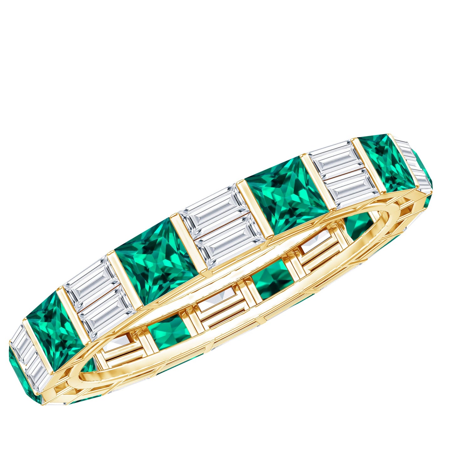 Lab Created Emerald And Moissanite Eternity Wedding Band
