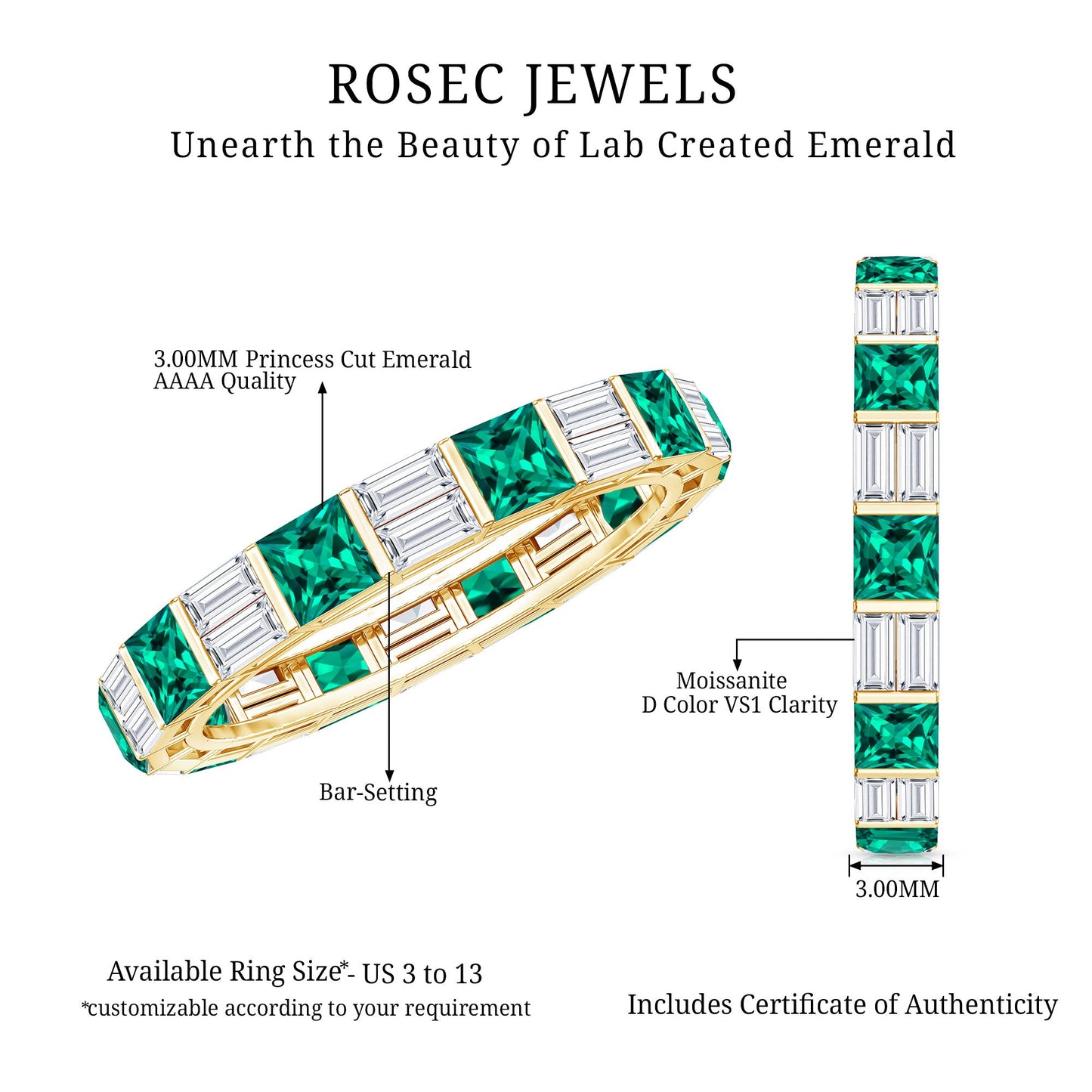 Lab Created Emerald And Moissanite Eternity Wedding Band