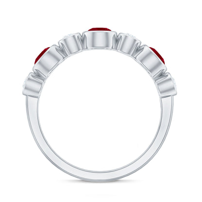 Natural Bezel Set Ruby Diamond Half Eternity Ring