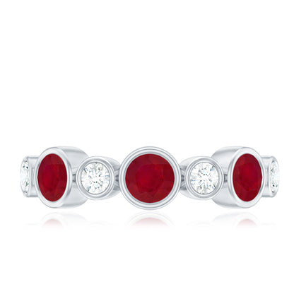 Natural Bezel Set Ruby Diamond Half Eternity Ring