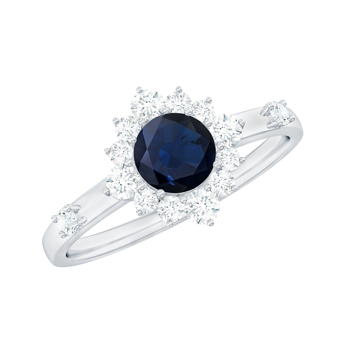 Natural 0.9 Carat Blue Sapphire Engagement Ring with Diamond Halo