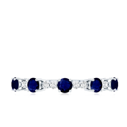 Round Blue Sapphire and Diamond Half Eternity Ring