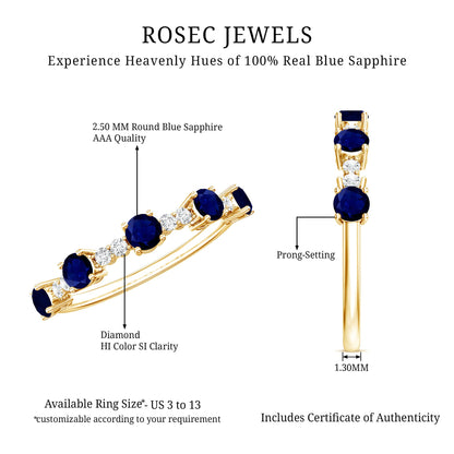 Round Blue Sapphire and Diamond Half Eternity Ring