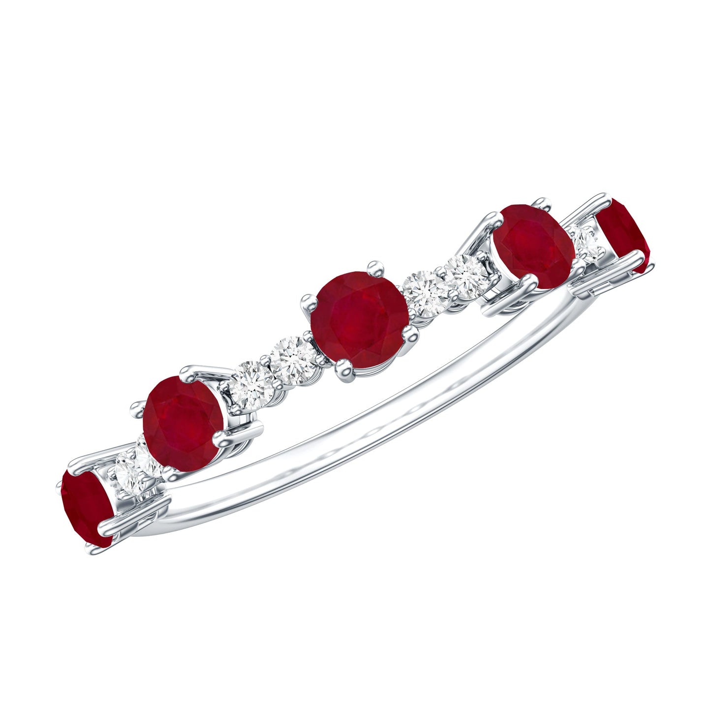Real Ruby Diamond Half Eternity Ring for Anniversary