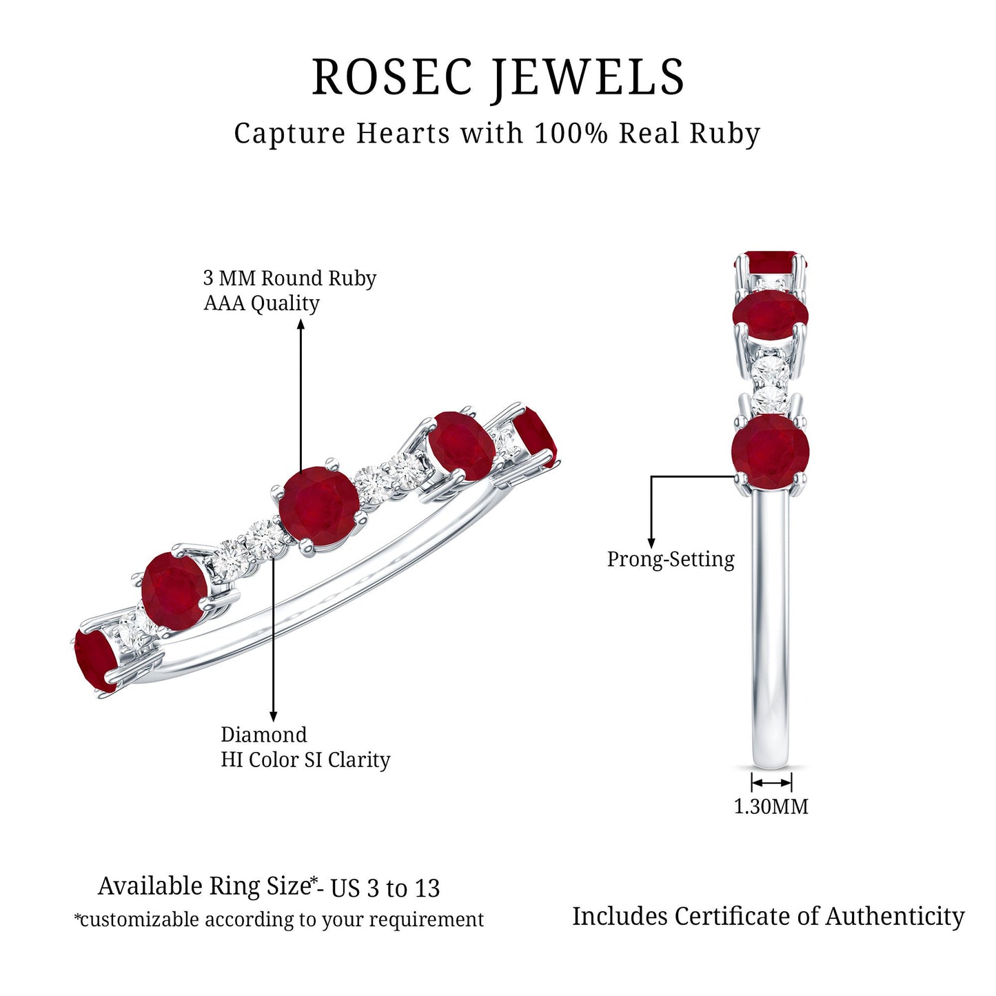 Real Ruby Diamond Half Eternity Ring for Anniversary