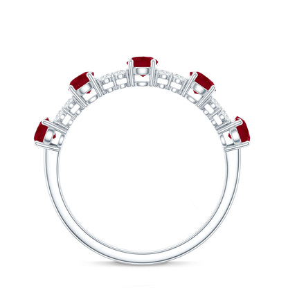 Real Ruby Diamond Half Eternity Ring for Anniversary