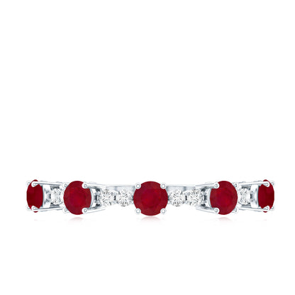 Real Ruby Diamond Half Eternity Ring for Anniversary