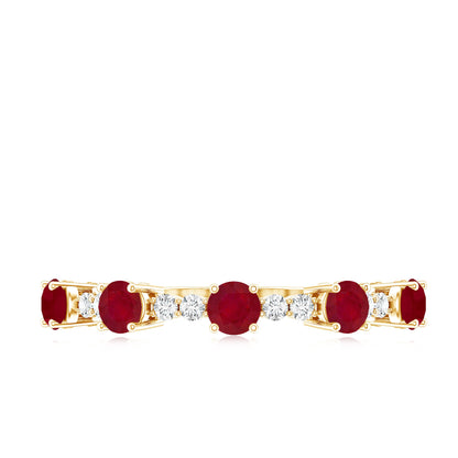 Real Ruby Diamond Half Eternity Ring for Anniversary