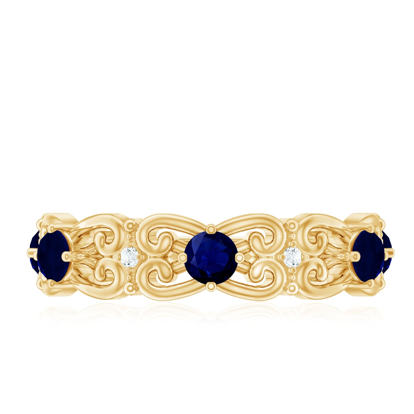 Blue Sapphire and Diamond Vintage Half Eternity Wedding Band