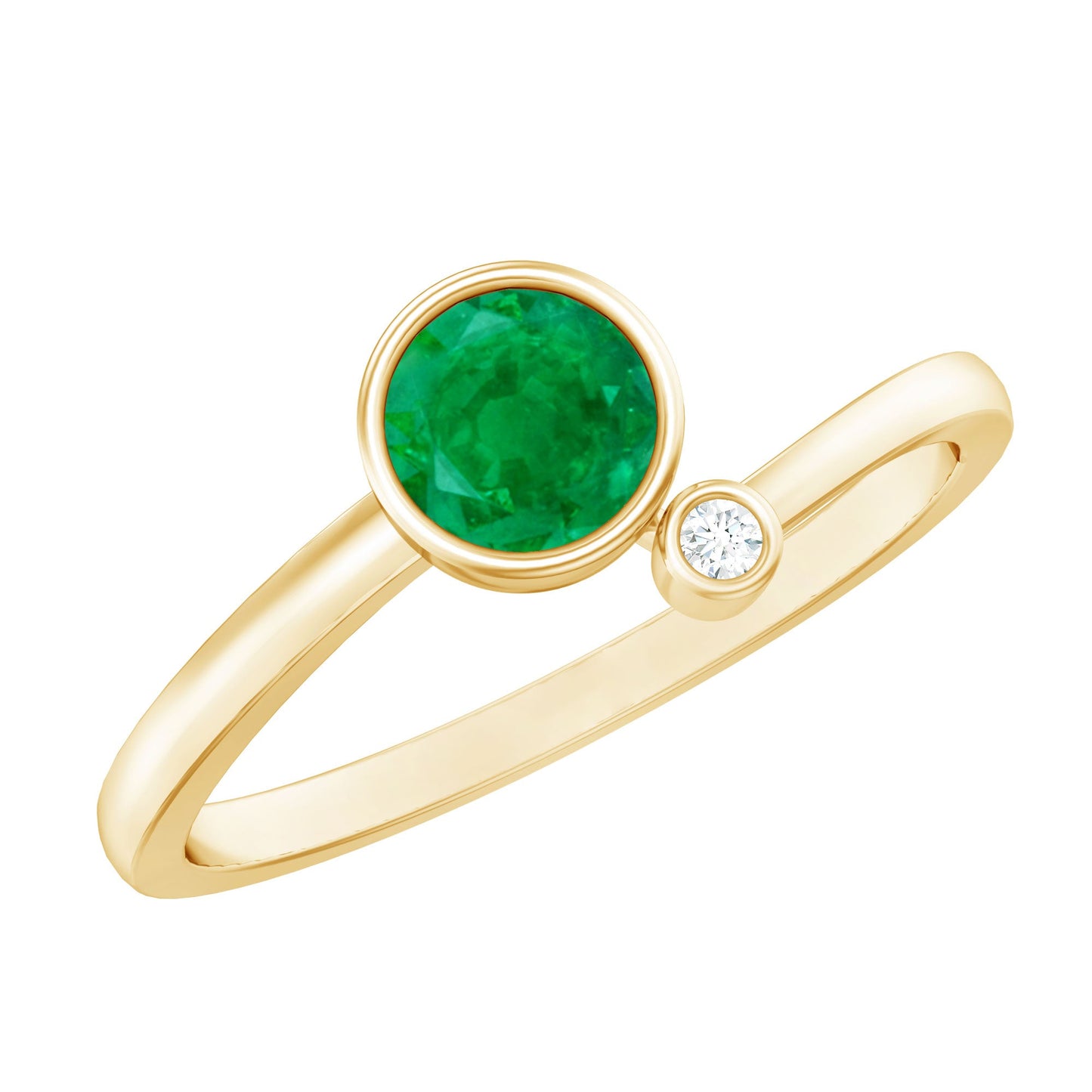 Bezel Set Emerald and Lab Diamond Two Stone Promise Ring