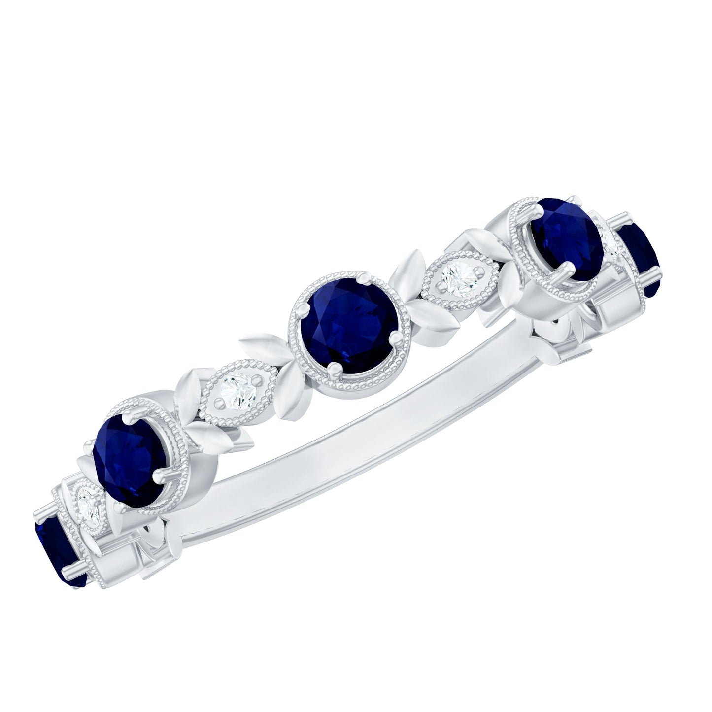 Nature Inspired Blue Sapphire Diamond Half Eternity Ring