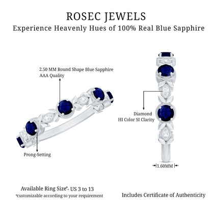 Nature Inspired Blue Sapphire Diamond Half Eternity Ring