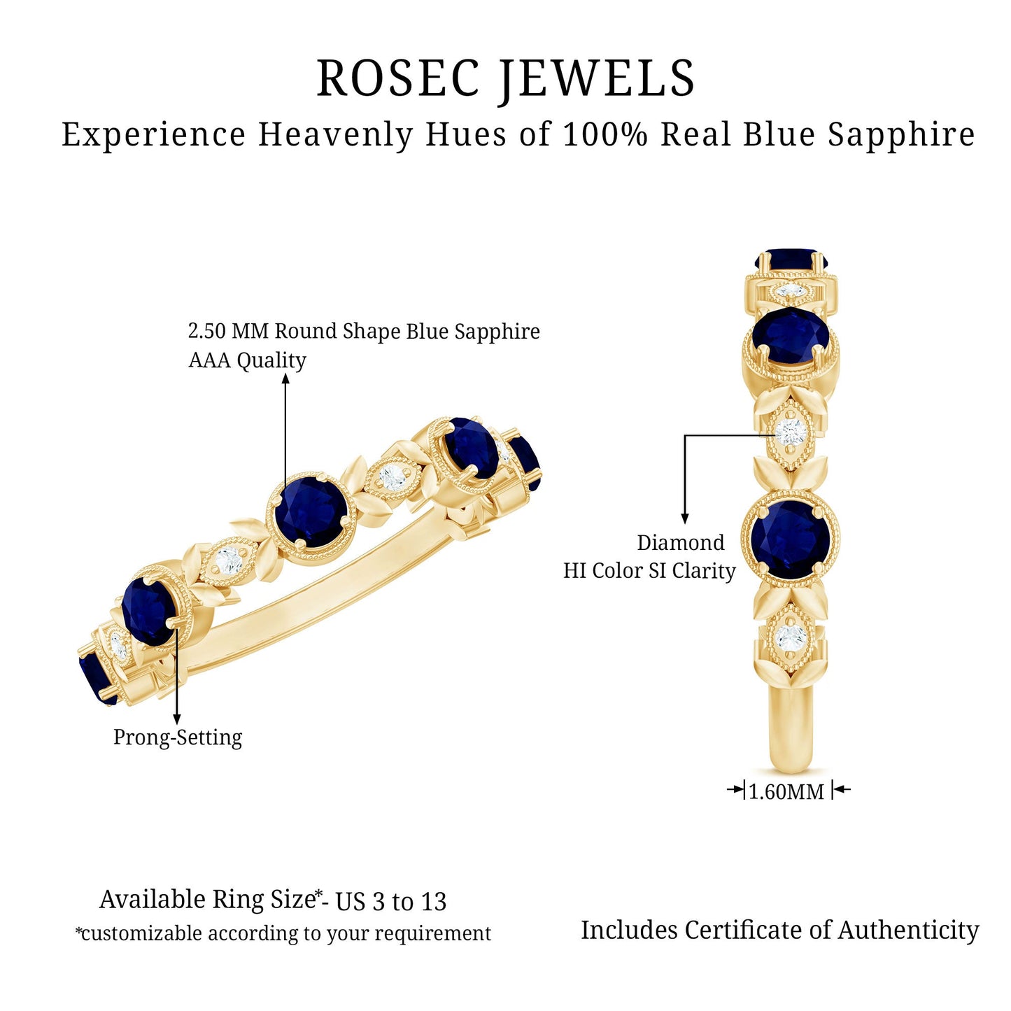 Nature Inspired Blue Sapphire Diamond Half Eternity Ring