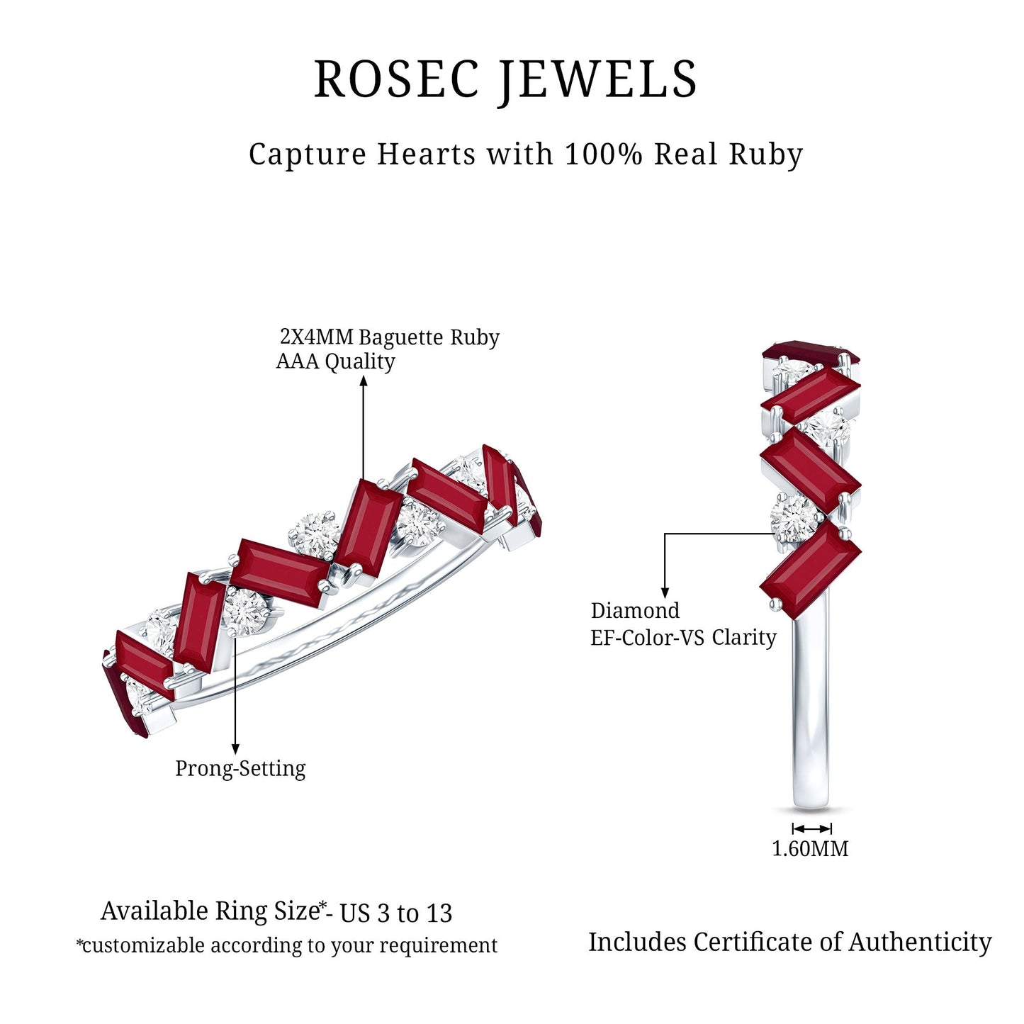 Certified Ruby Half Eternity Ring with Lab Grown Diamond