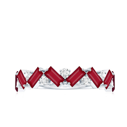 Certified Ruby Half Eternity Ring with Lab Grown Diamond