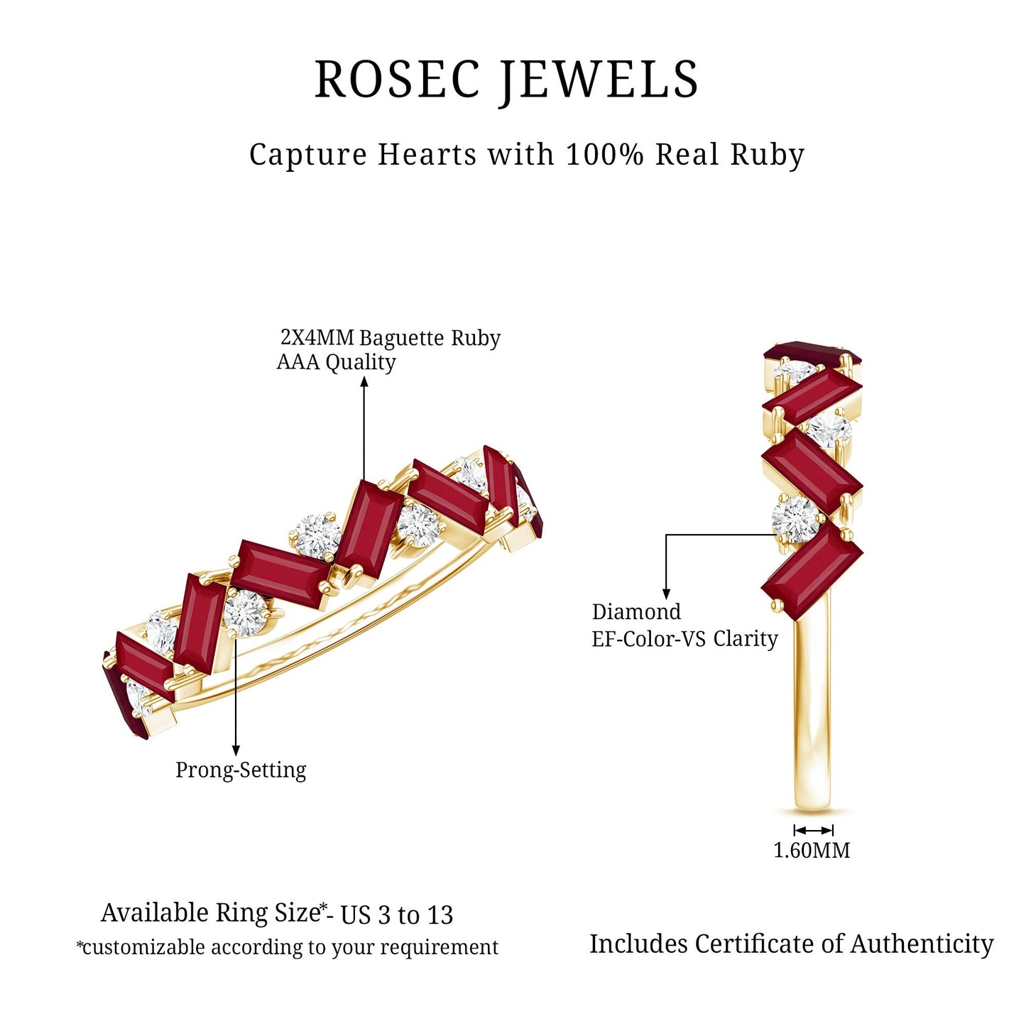 Certified Ruby Half Eternity Ring with Lab Grown Diamond
