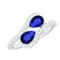 Natural Pear Shape Blue Sapphire 2 Stone Engagement Ring with Diamond
