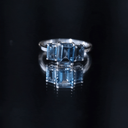 Emerald Cut London Blue Topaz Three Stone Engagement Ring