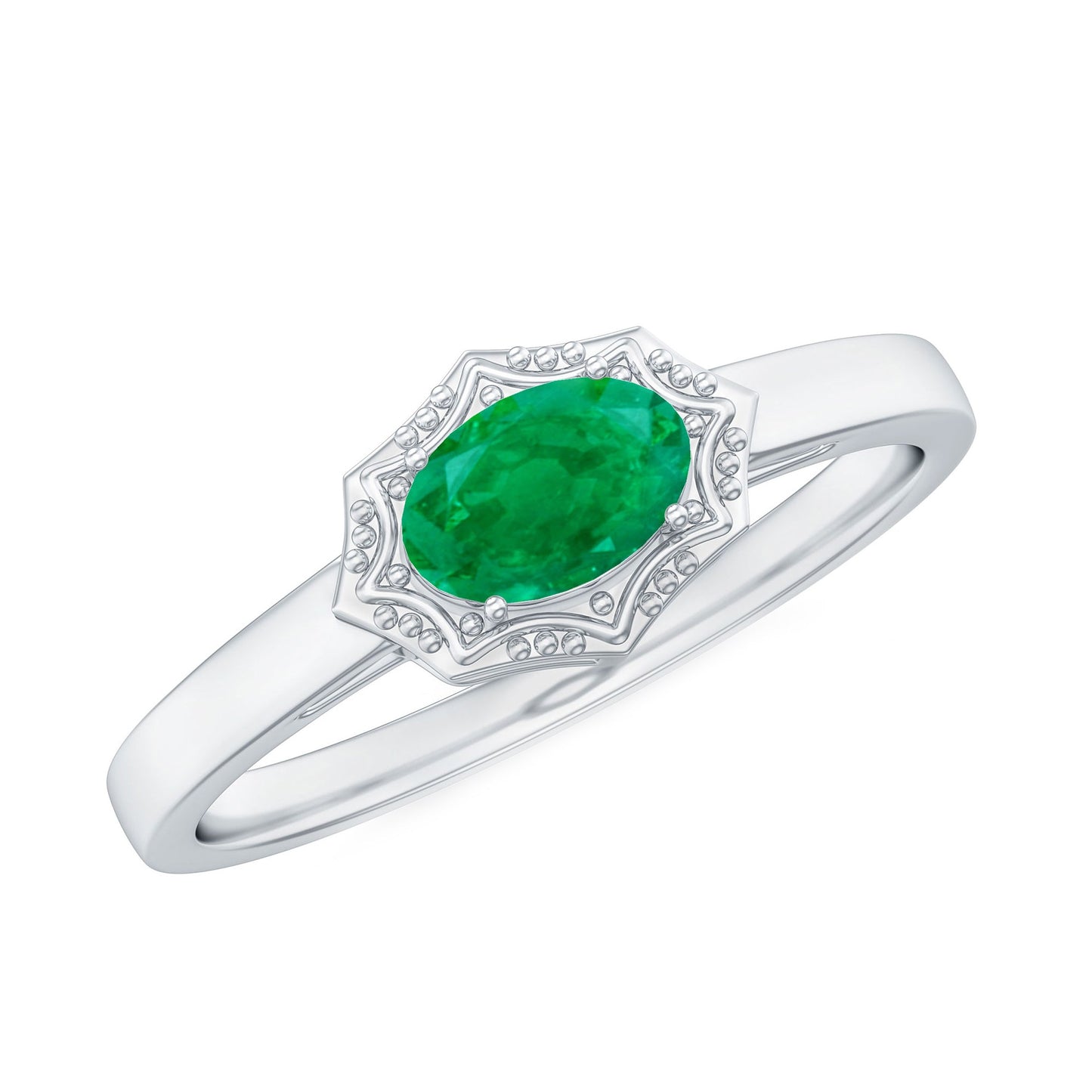 Genuine Emerald Antique Looking Engagement Ring With Certificate