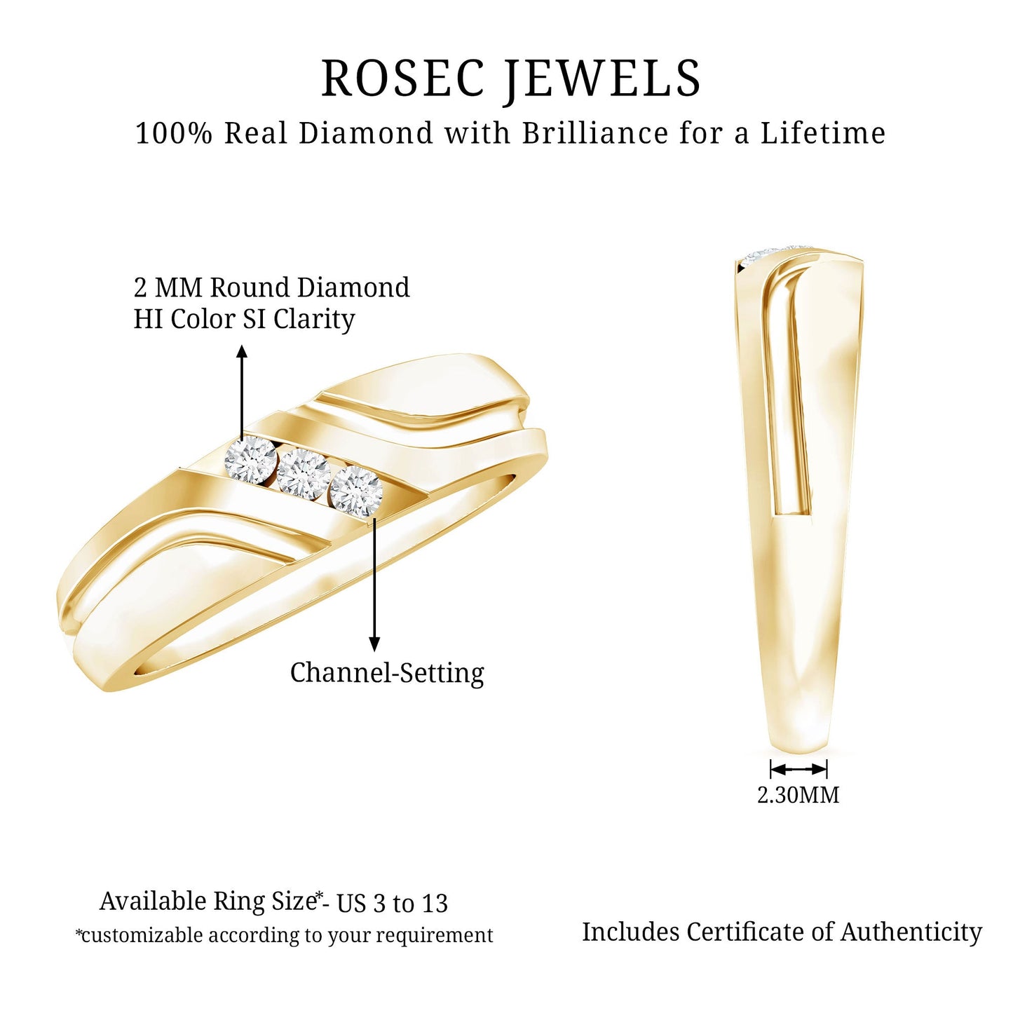Certified Diamond Three Stone Band Ring for Men