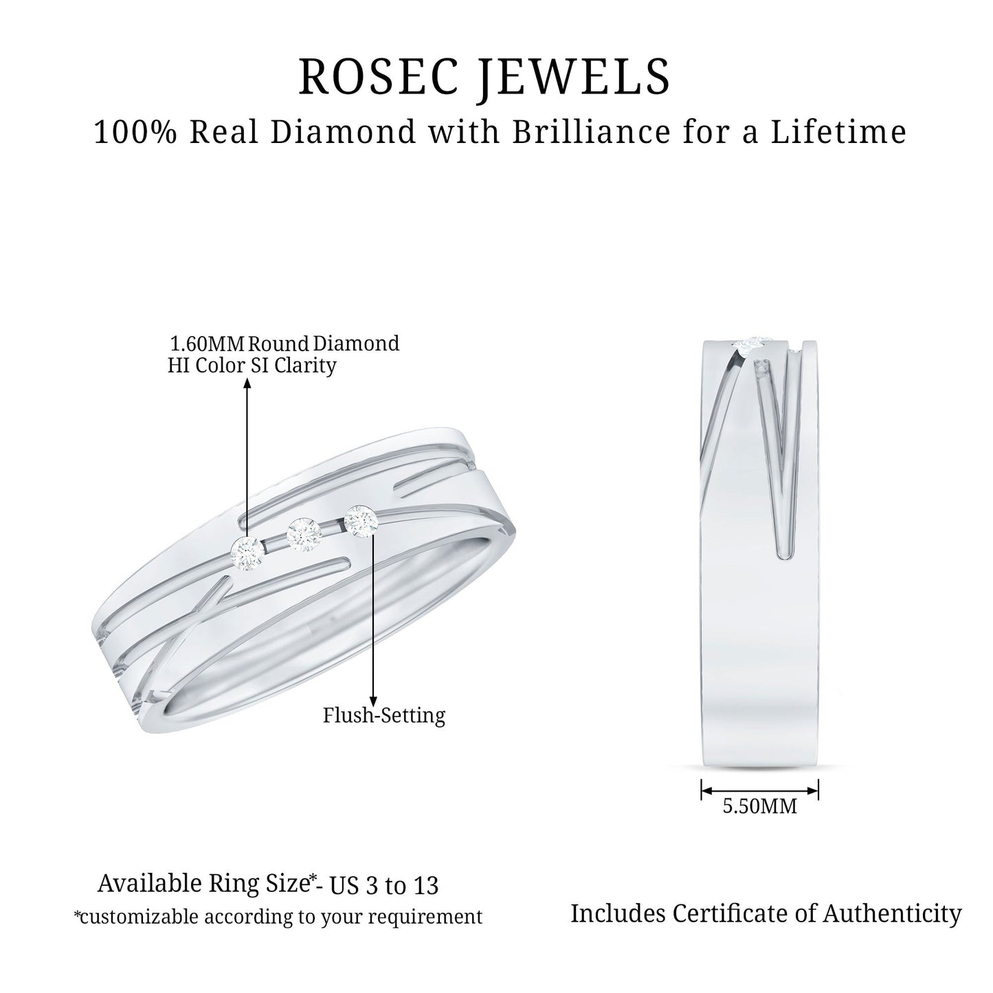 Diamond Wide Band Ring in Flush Setting