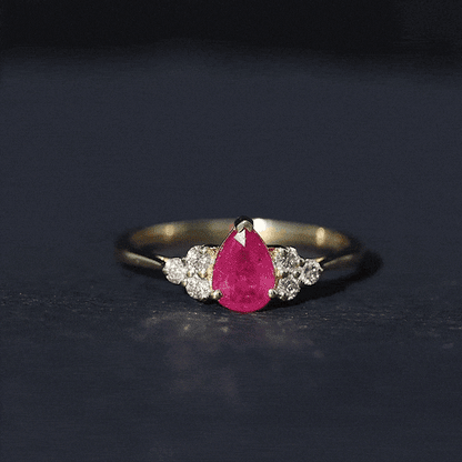 Natural 0.8 Carat Ruby Pear Shaped Engagement Ring with Diamond