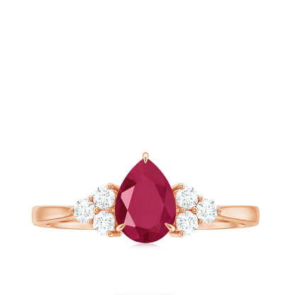 Natural 0.8 Carat Ruby Pear Shaped Engagement Ring with Diamond