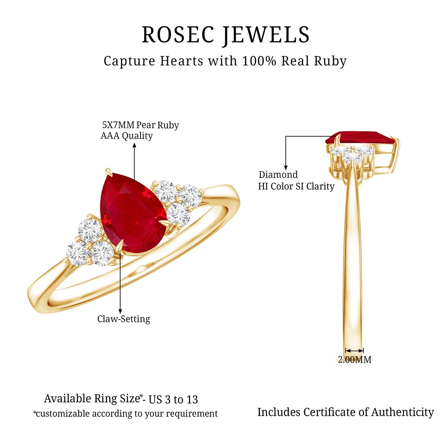 Natural 0.8 Carat Ruby Pear Shaped Engagement Ring with Diamond