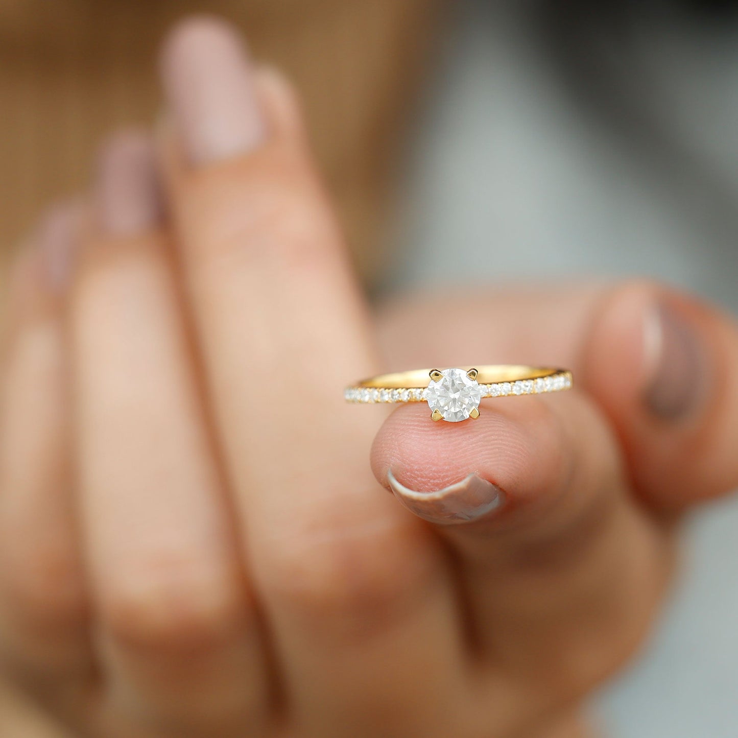 Natural Diamond Promise Ring with Side Stones