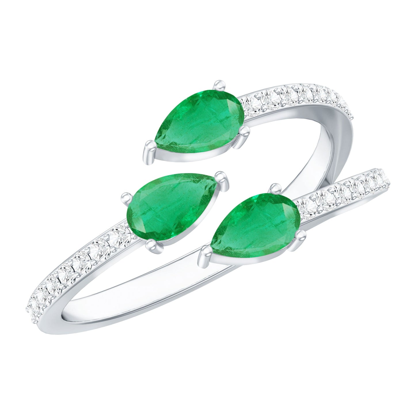 Pear Shaped Emerald and Diamond 3 Stone Statement Ring