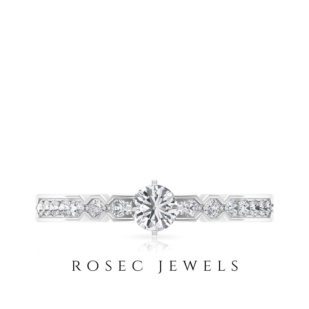 Shimmery Diamond Solitaire Engagement Ring with Side Stone