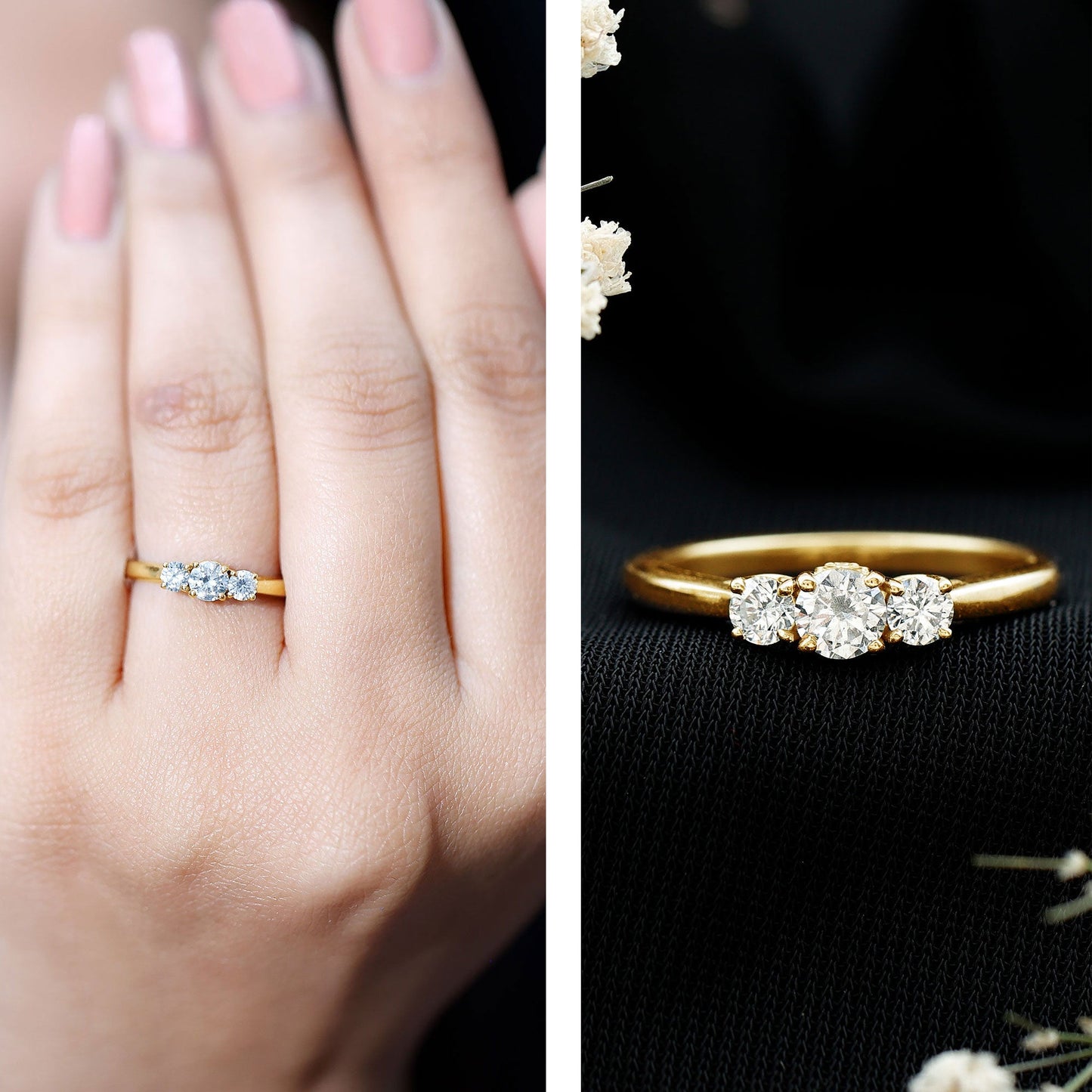 Brilliant Cut Moissanite 3 Stone Promise Ring for Women