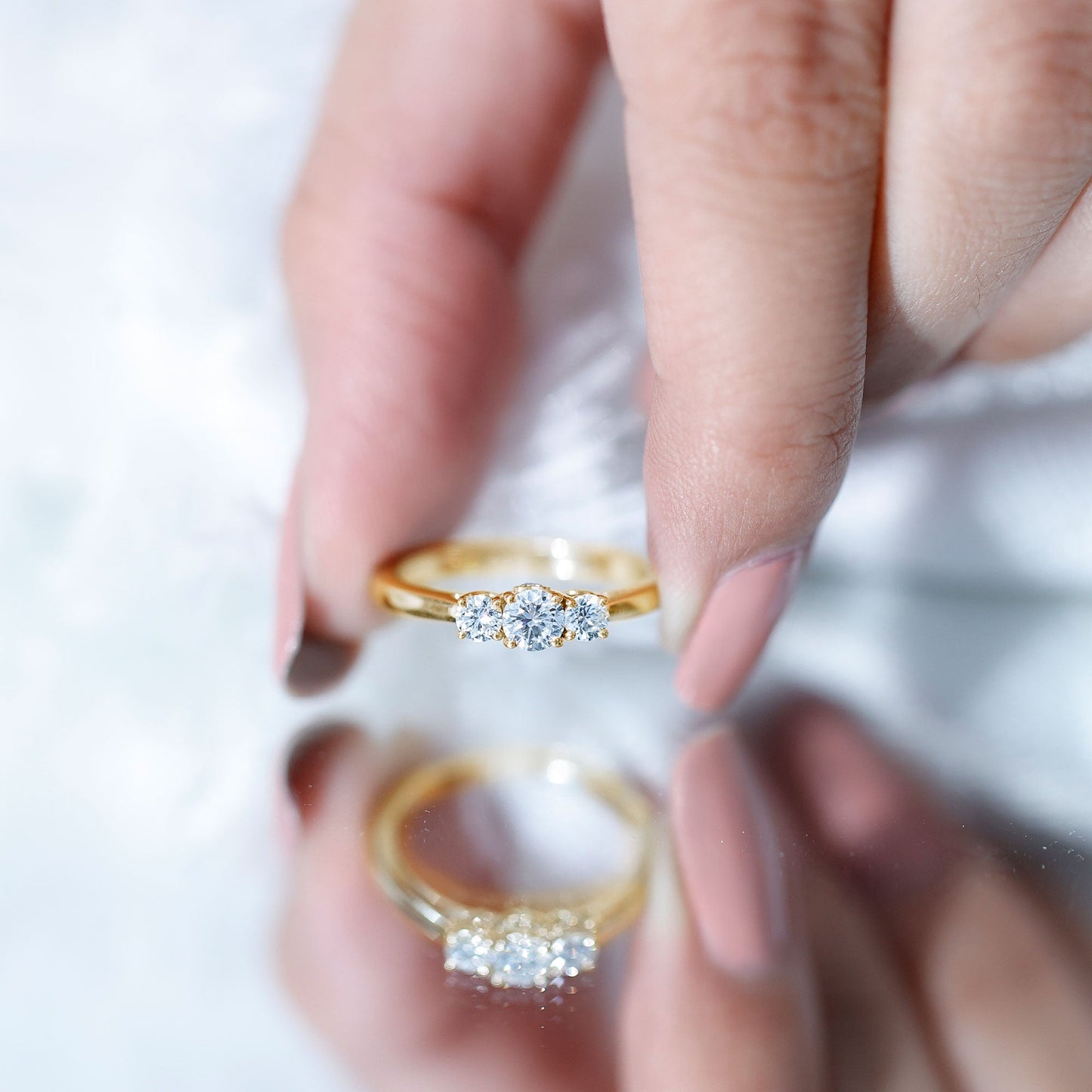 Brilliant Cut Moissanite 3 Stone Promise Ring for Women