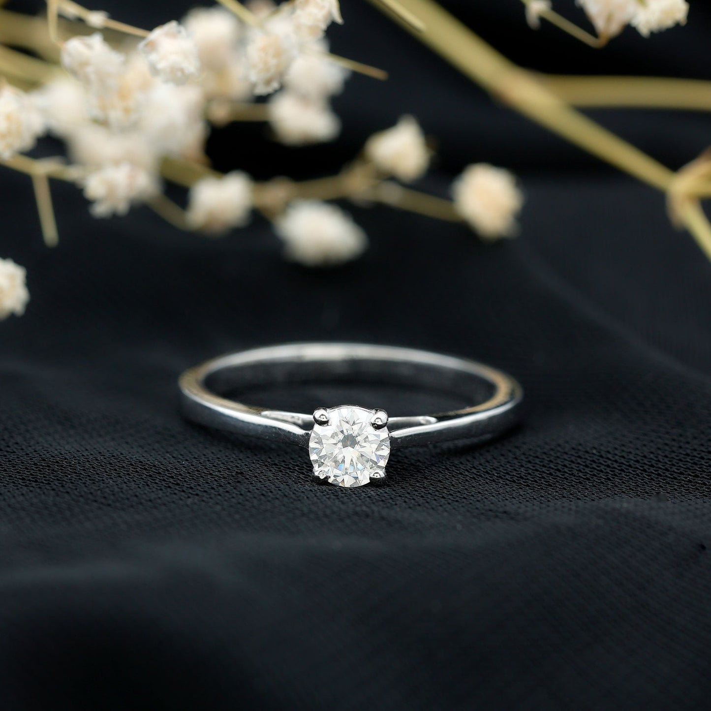 Solitaire Moissanite Promise Ring in Cathedral Shank