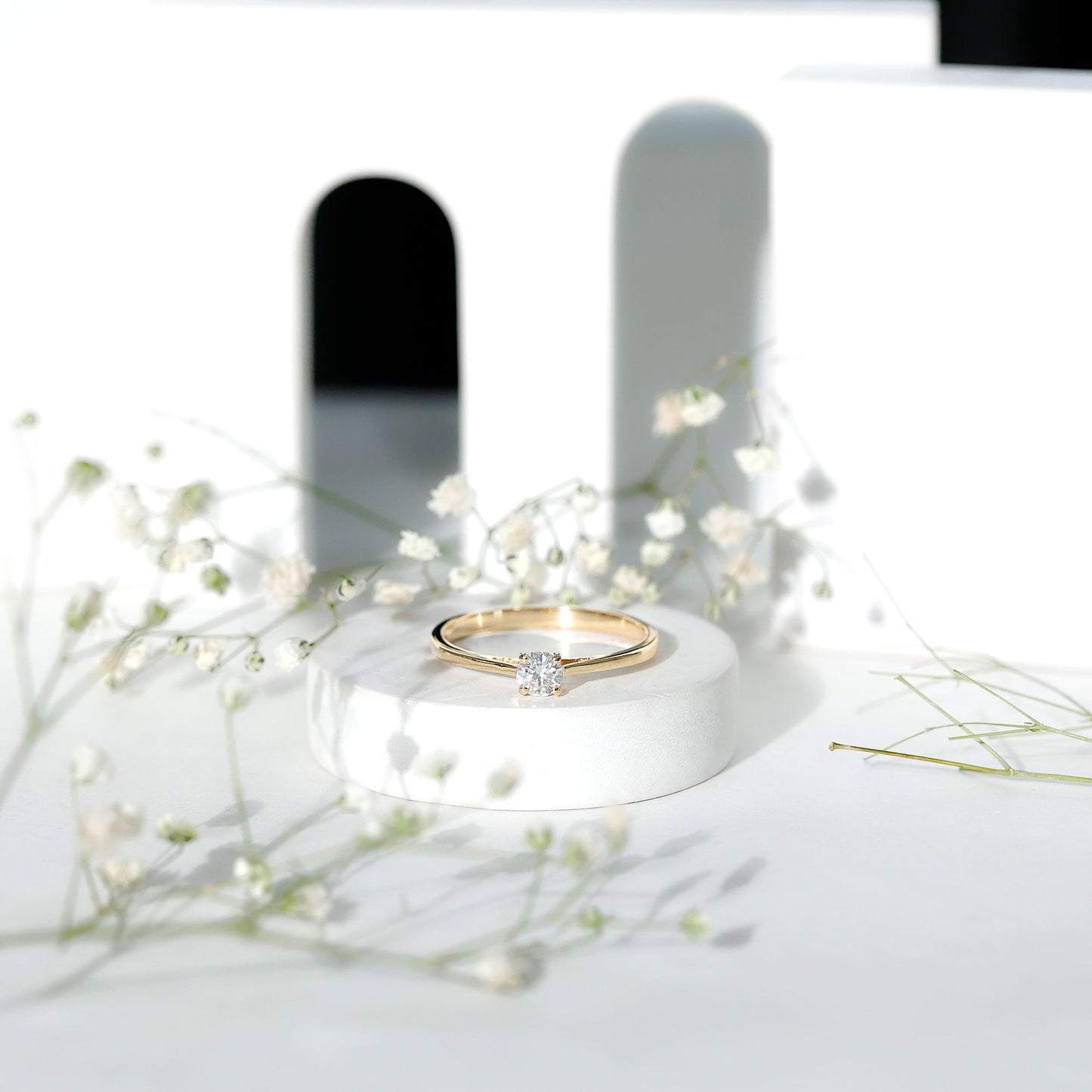 Solitaire Moissanite Promise Ring in Cathedral Shank