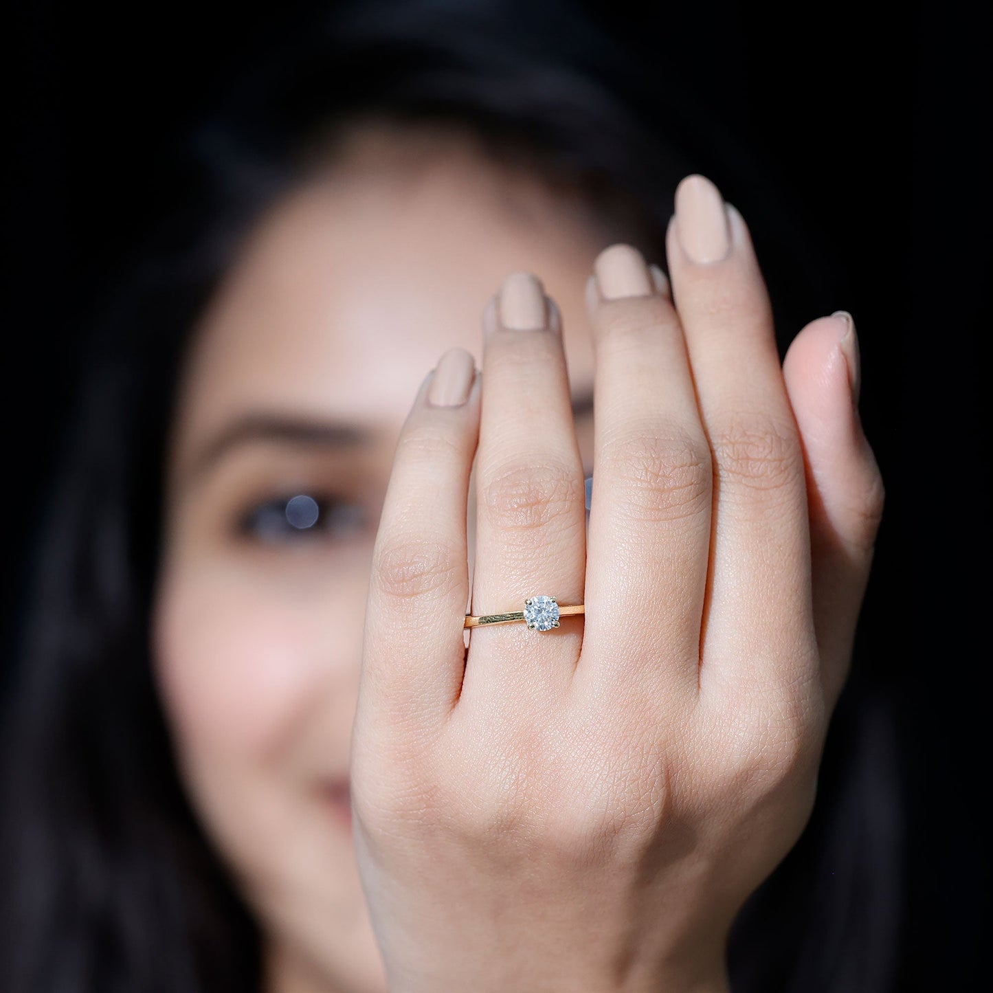 Solitaire Moissanite Promise Ring in Cathedral Shank