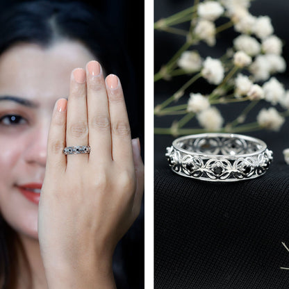 Vintage Inspired Black Spinel Celtic Knot Eternity Band Ring