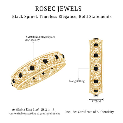 Vintage Inspired Black Spinel Celtic Knot Eternity Band Ring