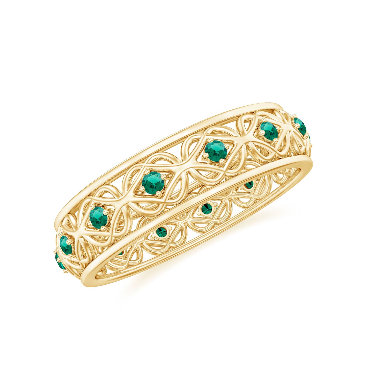 Vintage Inspired Lab Grown Emerald Celtic Wedding Band