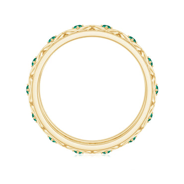 Vintage Inspired Lab Grown Emerald Celtic Wedding Band
