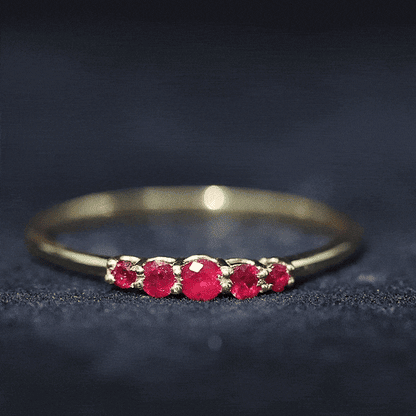 Natural July Birthstone Ruby 5 Stone Ring for Promise